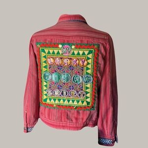 My Lucky Bingo! Embellished Red Striped Upcycled Jacket